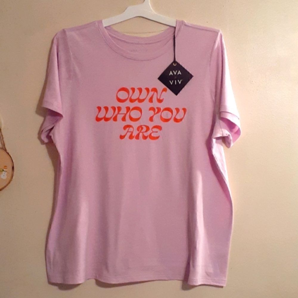 New Ava & Viv Soft Lavender "Own Who You Are" T-Shirt‎ 1x 16W-18W